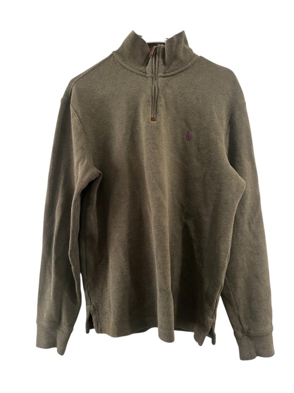 Ralph Lauren Mesh Knit Cotton Quarter Zip Sweater Mens Small Olive Green Perppy - Picture 3 of 14